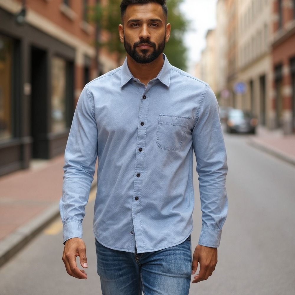 Buck Mason Chambray Knit LS Naval Utility Shirt Blue BM13142 XL NEW